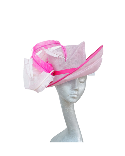 Shelby -3 Tone Orchid Pink Hat Cerise pink , Clover pink Feathers ASCOT WEDDING - 第 1/8 張圖片