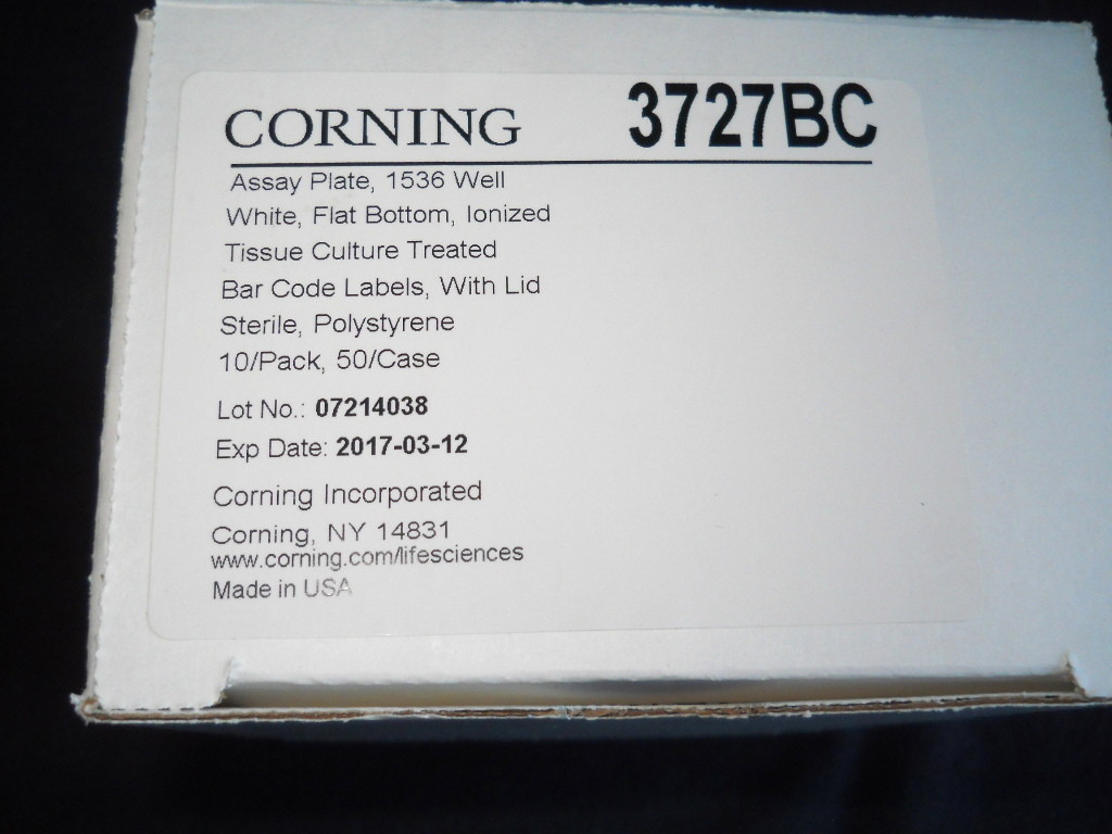 (10) Corning 1536Well TCTreated White Plates w/ Barcode Labels & Lids