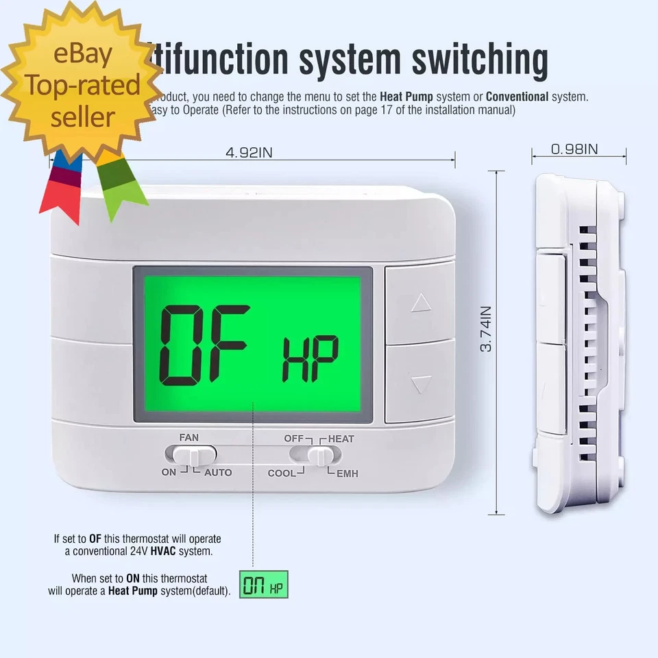 Termostato bomba de calor no programable para casa 2 calor/1 frío, con temperatura Foto 3 de 4