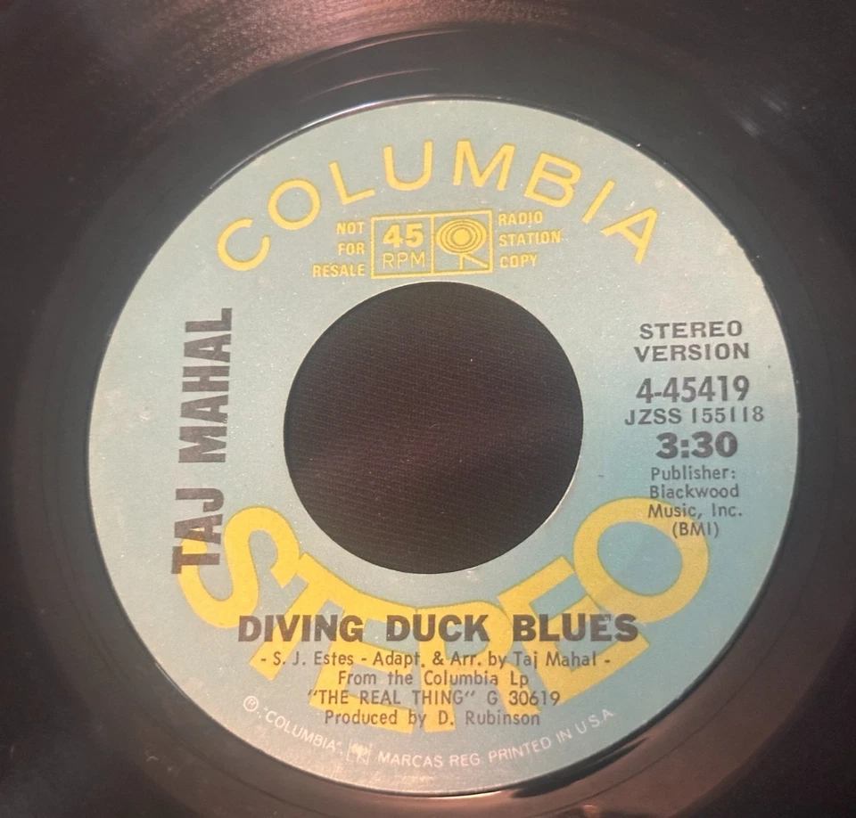 Taj Mahal Diving Duck Blues Mono/Stereo Promo 45 Columbia 4-45419 VG+ - Image 2 of 2