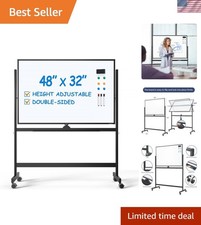 Large Rolling Whiteboard - Dry Erase Magnetic 48 x 32 Inches White Board Heig...