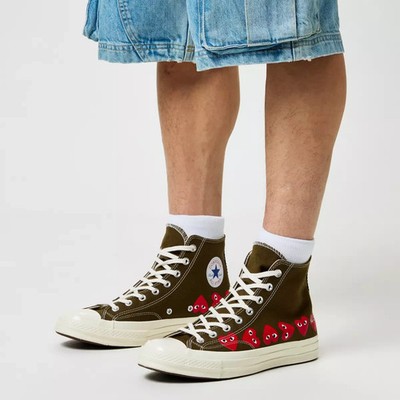 HERREN CONVERSE COMME DES GARCONS PLAY MULTI HERZ HIGH TOPS UK 8 & 9 KHAKI GRÜN