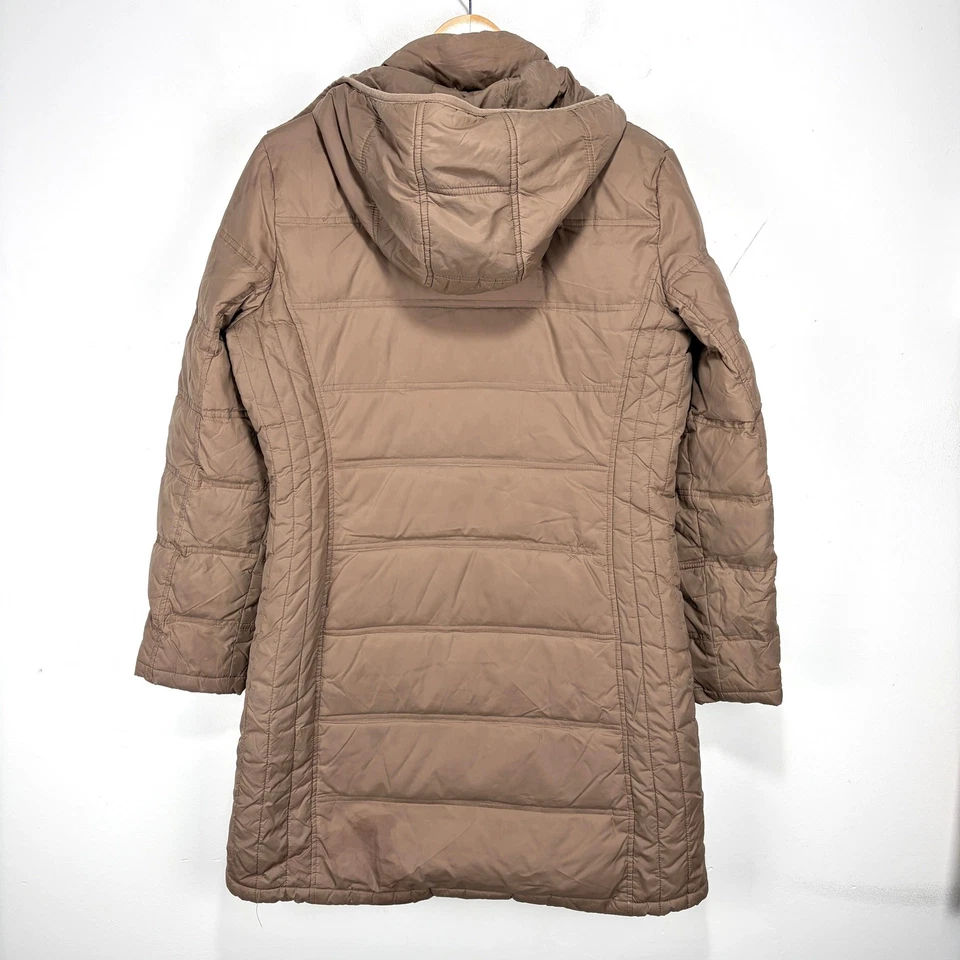 Michael Kors Long Down Insulated Puffer Coat Women Medium Brown Removable Hood - Image 2 of 4