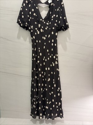 Ba&sh Black & White POLKA DOT MIDI DRESS, Size 2, New $295.00