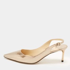 Jimmy Choo Ray Size 37.5 Gold Leather Slingback Pumps