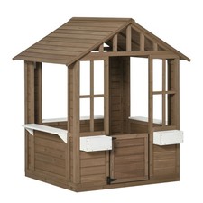 Outsunny Kids Wooden Playhouse, Outdoor Garden Games Cottage, DJYC