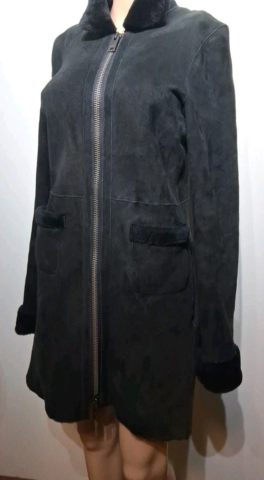 DKNY Black Lamb Skin Shearling Coat Zip Front Jacket Size 4 - Image 3 of 4