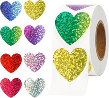 500 Pcs Heart Stickers 1 Inch Foil Glitter Self Adhesive Colorful Craft Labels