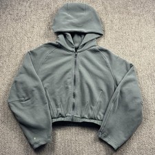 Lululemon Womens M Relaxed Fit Full Zip Cropped Hoodie Sweater Jacket Green
