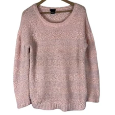 New Directions Sweater Womens L Pastel Pink Fuzzy Pullover Crew Neck Cozy Soft
