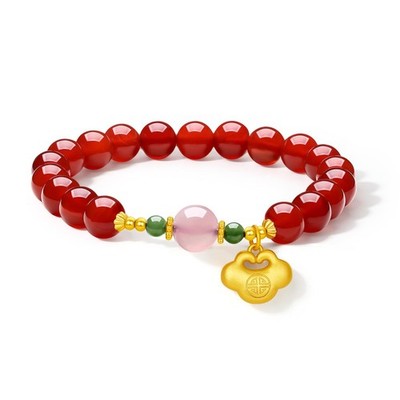 ZHOU LIU FU Sterling Silver Agate Beaded Bracelets Ruyi Stretch Bracelets Nat...