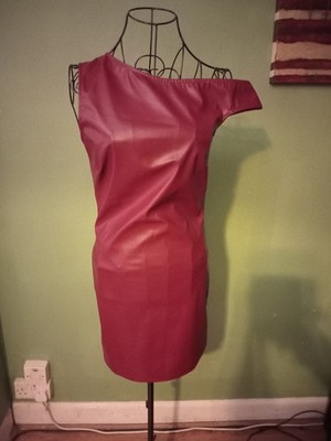 Ladies Stunning Burgundy Faux Leather Prettylittlething Dress Size 10 #dress