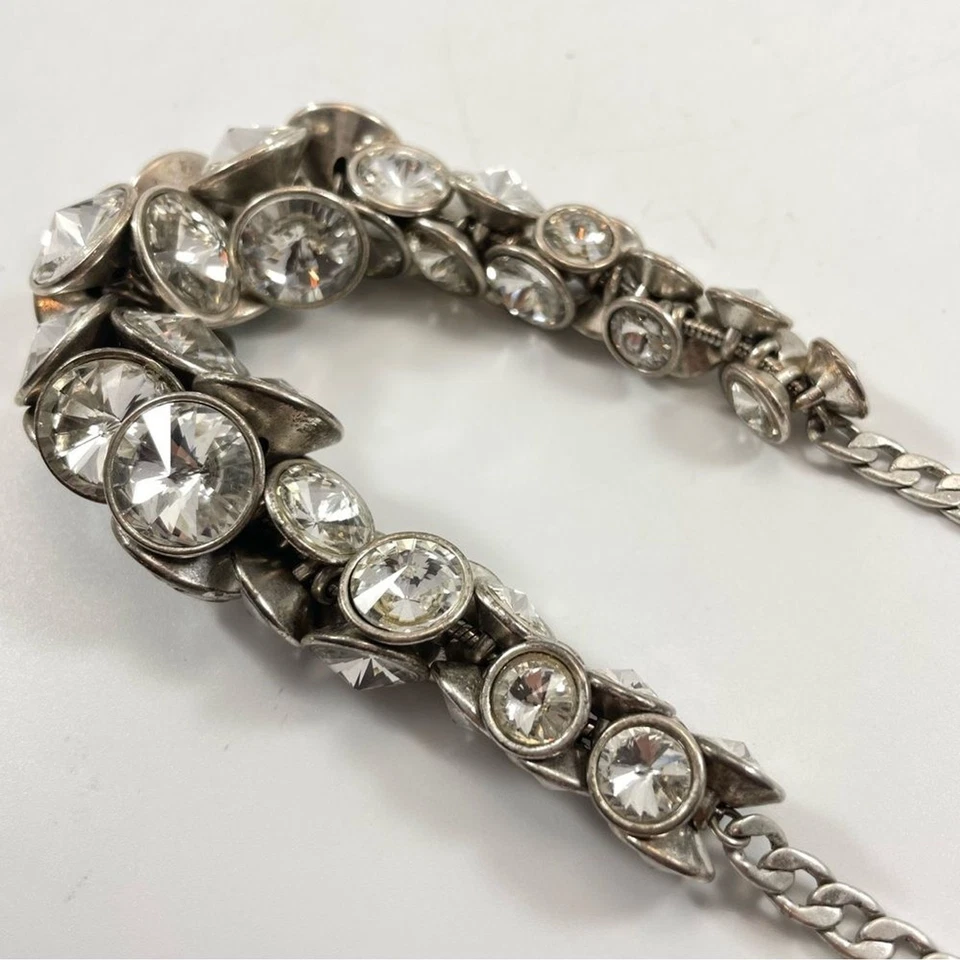 Fossil White Glass Rhinestone Silver Tone Statement Necklace Chain Charms Trendy - Image 3 of 4