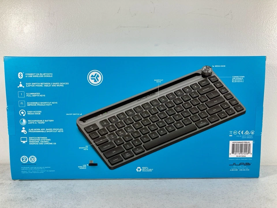 JLab Epic Mini Wireless Portable Keyboard Bluetooth 2.4GHz 80 Keys Mac/PC NEW! - Image 2 of 4