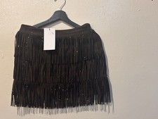 ZARA Women's Brown Suede Fringe Studded Mini Skirt Bohemian Party