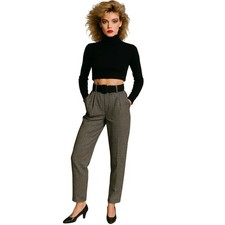 Judy Knapp Vintage Deadstock Plaid High Waist Tapered Pants with Belt 80s