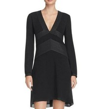 Tory Burch Varenne Tunic V-neck Metallic Trim Silk Black Dress sz 2