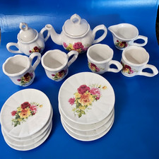 Vintage Miniature Tea Set 15 piece with Red Yellow Roses unbranded made in China