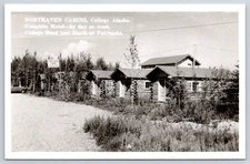 Vintage Alaska Postcard COLLEGE Fairbanks Northaven Cabins 1954 Rppc