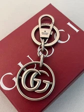 GUCCI Charm Logo GG Silver Design Keychain Gift Key chain with Brand Manual Box