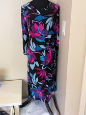 Nine West Color Floral/ Black Dress Sz. 12 Tie Waist 3/4 Sleeves New w/out Tags