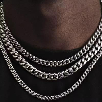 316L Stainless Steel Cuban Link Chain Necklace Men Women Gold Black 3mm 5mm 7mm