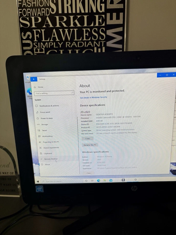HP 20-c022 19.5 inch (500B, Intel Celeron., 2GHz, 4GB) All-in-One Desktop CLEAN! - Image 3 of 4