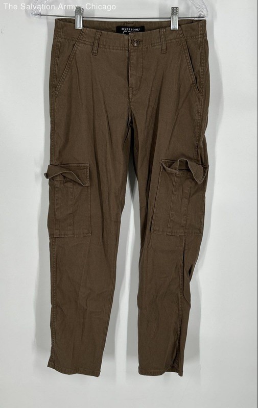 Liverpool Womens Brown Flat Front Straight Leg Casual Cargo Pants Size 0