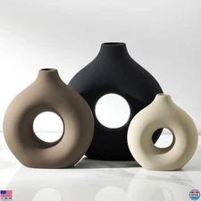 Chic Ceramic Vase Trio - Set of 3 Small Decorative Vases for Home & Office Decor