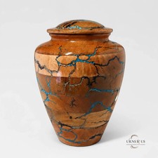 Azure Lightning Wooden Adult Cremation Urn   Handcrafted Fractal Design Urn