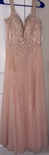 Blush Pink Sleeveless Chiffon Formal Dress with Embellished Lace Bodice