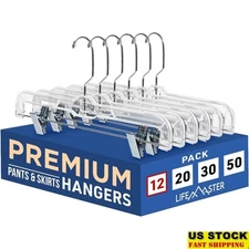 Clear Plastic Skirt Hangers 12 Pack Adjustable Clips Space Saving Slim Design US