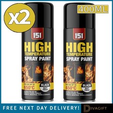2 x 151 MATT BLACK HIGH TEMP 650&deg;C SPRAY PAINT 400ML FOR STOVES BBQ FIREPITS NEW