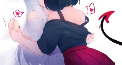 Anime girls art 2d portrait tail mx shimmer yuri speech Play Gaming Mat Desk