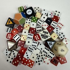 Large Mixed Lot of Over 60 Dice with Various Sizes Sides Colors Types Plastic