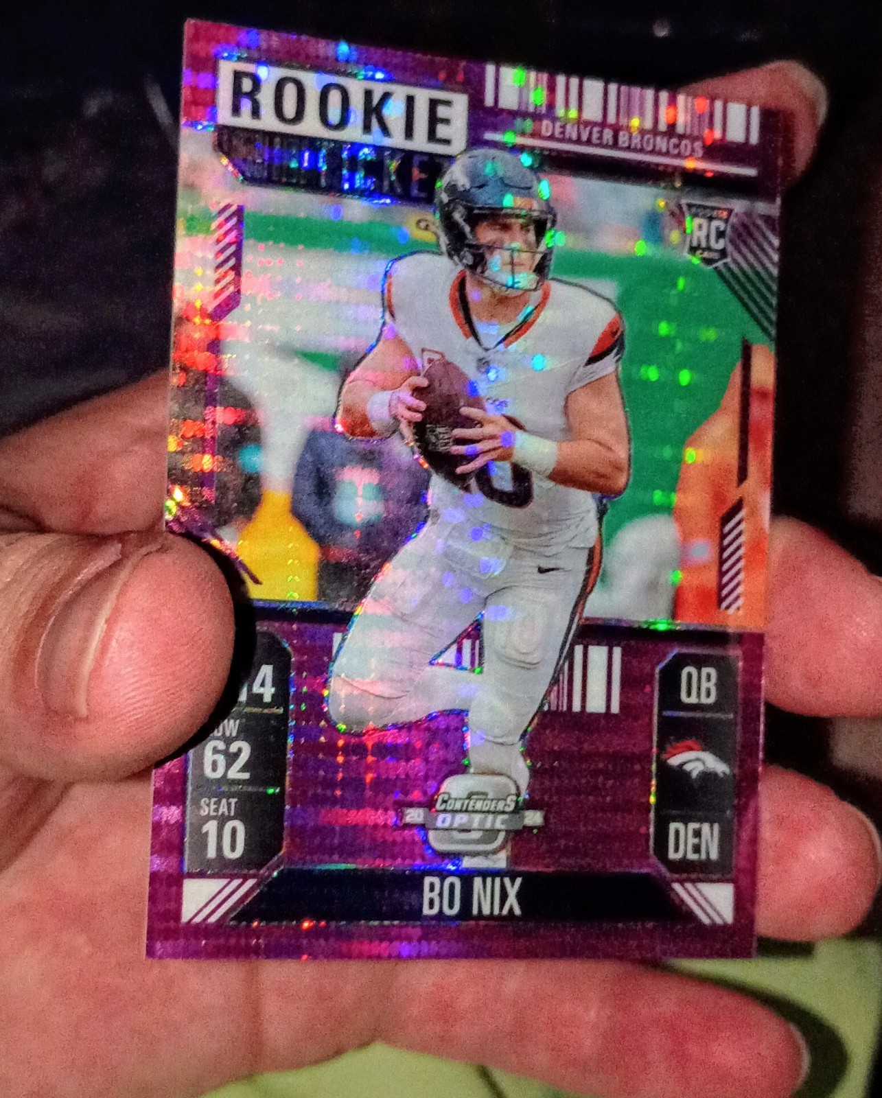 2024 Panini Contenders Optic - Bo Nix FOTL Purple Pulsar /37 - No. 62