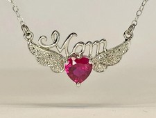 Elegante collar colgante mamá cadena 18" rubí simulado chapado en oro blanco 14K