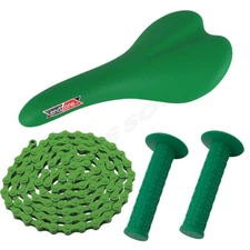PRO+ PACKAGE DEAL: BICYCLE SEAT GRIPS CHAIN BMX ROAD FIXIE MTB BIKES GREEN