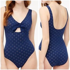 J. Crew Factory Womans Swimsuit Sz XS Eyelet Cutout One Piece Stretch Blue NWT