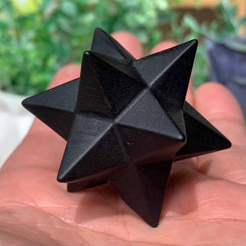 Piedra de obsidiana natural tallada Merkaba 57G cristal de cuarzo tallado curación - Imagen 13 de 18
