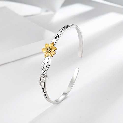 You 're my Sunshine Sunflower Bracelet Open Inspirational Womens Cuff Jewelry - Picture 2 of 7