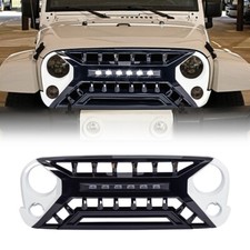 For 07-18 Jeep Wrangler Jk Front Armor Grille Woff-road Lights White Black