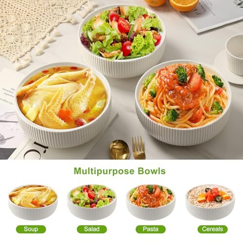 60oz Salad Bowl Set,2 Pack Serving Bowls for Entertaining,8inch Large White - Picture 5 of 7