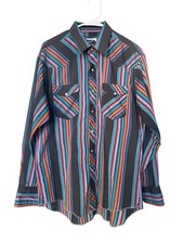 Vtg WRANGLER Cowboy Cut BUTTON Down Size 16.5 35 SHIRT Long Tails USA MADE Stain