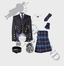 Scottish Men Prince Charlie Kilt Jacket Outfit Traditional Kilt Set 9 PCS 
