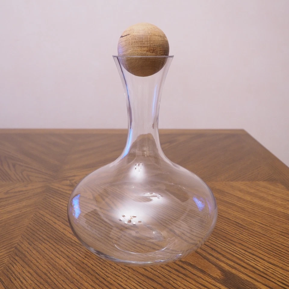 NIB SAGAFORM Sweden OVAL OAK Mouthblown Wine Carafe with Carved Oak Stopper 11" - Image 2 of 3