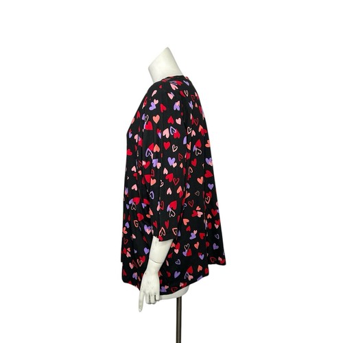 Woman Within Shirt 2X Perfect 3/4 Sleeve Hearts V-Neck Tee 26/28 Black Pink Red - Picture 3 of 16