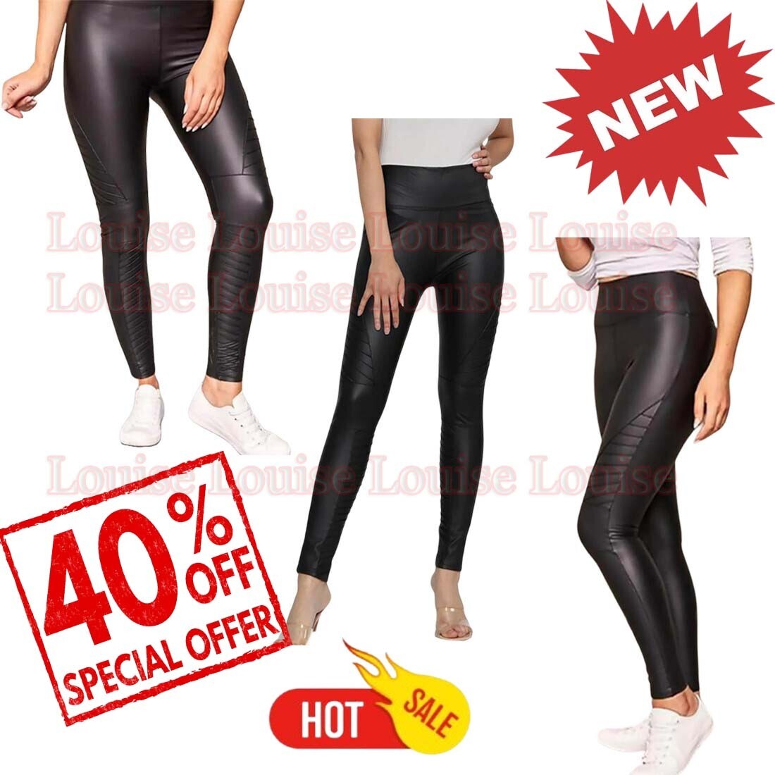 LADIES WET LOOK PU Legging Faux Leather High Waist Stretchy Squat Proof Legging £11.37 - UK