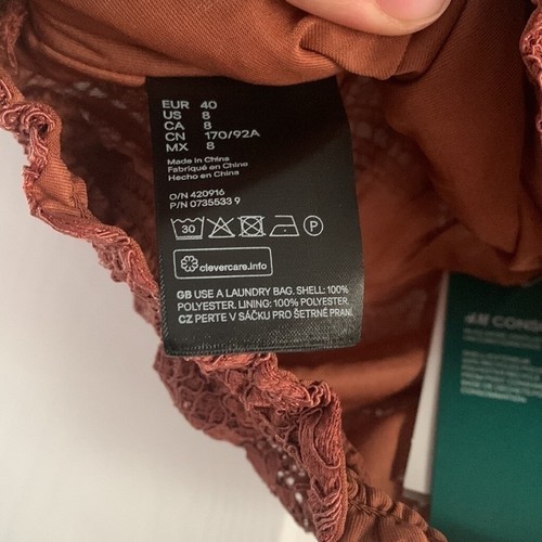 Top tubino H&M marrone ruggine boho festival pizzo senza maniche con ferretto taglia 8 - Foto 9 di 9