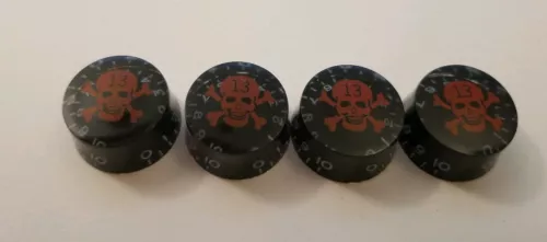 Set of 4 Volume Tone Knobs Black with Red Skull for Gibson Les Paul USA Seller